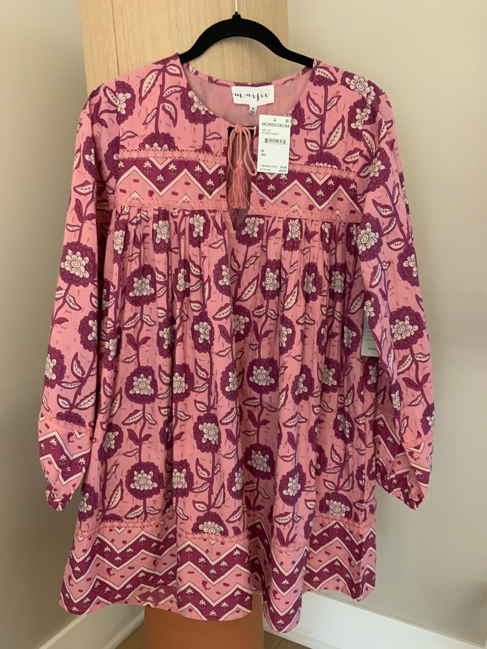 Maisie Pink Floral Tunic Dress 100% Cotton Size Medium